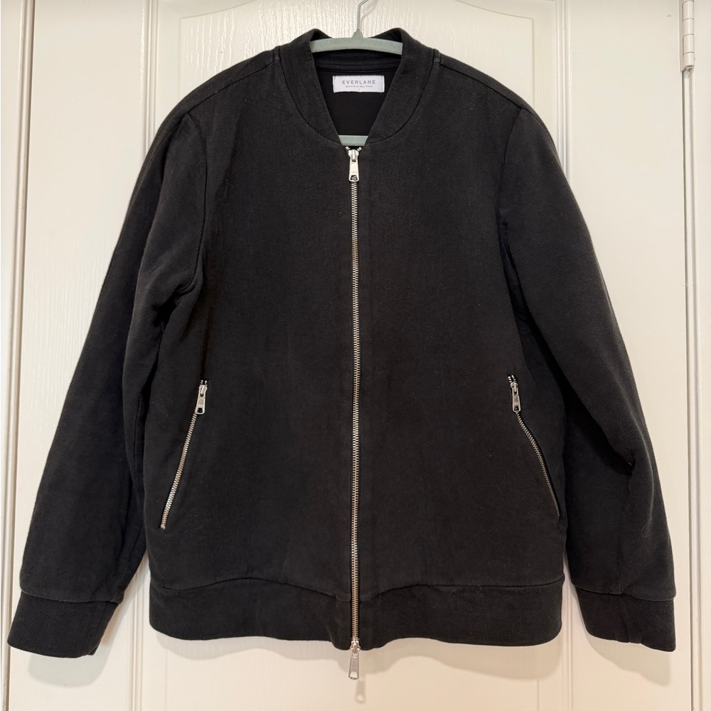 Everlane Black Bomber Jacket Double Zipper Soft Outerwear Size L Womens